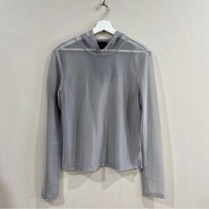 Ralph Lauren Women’s Sheer Hooded Top Gray Size L Mesh Y2K Streetwear Chic